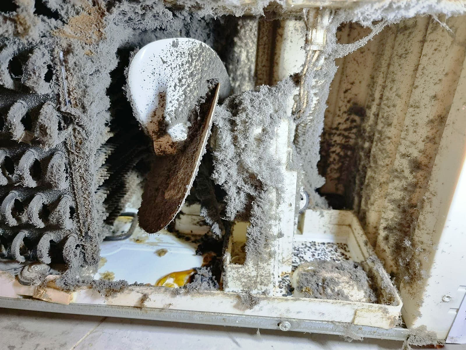 Heat exchanger clogged with fluff, found during a dryer repair