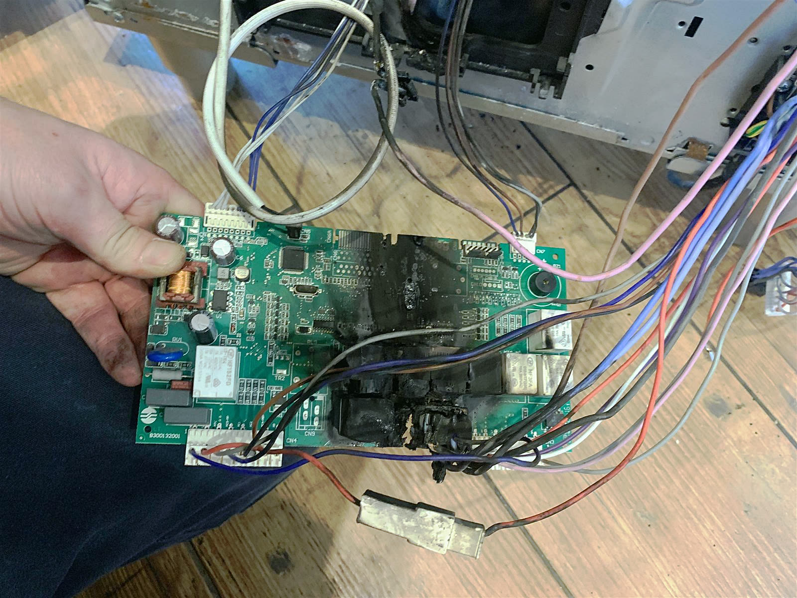 Burnt appliance control board found during diagnosis